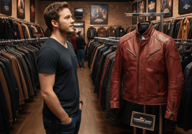 Man looking at biker jackets